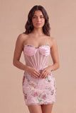 Floral Pink Bodycon Corset Short Cocktail Dress