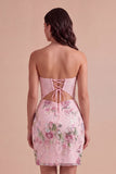 Floral Pink Bodycon Corset Short Cocktail Dress