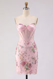 Floral Pink Bodycon Corset Short Cocktail Dress