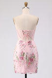Floral Pink Bodycon Corset Short Cocktail Dress