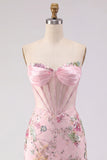 Floral Pink Bodycon Corset Short Cocktail Dress