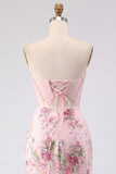 Floral Pink Bodycon Corset Short Cocktail Dress