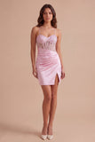 Beaded Sparkly Corset Pink Short Cocktail Dress