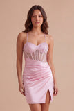 Beaded Sparkly Corset Pink Short Cocktail Dress