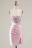 Beaded Sparkly Corset Pink Short Cocktail Dress