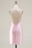 Beaded Sparkly Corset Pink Short Cocktail Dress