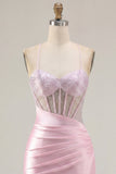Beaded Sparkly Corset Pink Short Cocktail Dress
