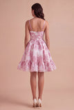 Pink Floral A Line Spaghetti Straps Short Cocktail Dress with 3D Flower