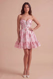 Appliqued Pink Floral A Line Short Cocktail Dress