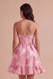 Appliqued Pink Floral A Line Short Cocktail Dress