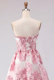 Appliqued Pink Floral A Line Short Cocktail Dress