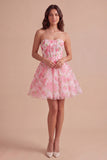 Corset Floral Pink Strapless Short Cocktail Dress