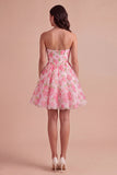 Corset Floral Pink Strapless Short Cocktail Dress