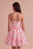 Corset Floral Pink Strapless Short Cocktail Dress
