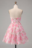 Corset Floral Pink Strapless Short Cocktail Dress
