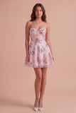 A Line Floral Corset Pink Sparkly Short Cocktail Dress