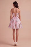 A Line Floral Corset Pink Sparkly Short Cocktail Dress