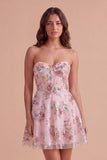 A Line Floral Corset Pink Sparkly Short Cocktail Dress