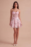Pink Floral Backless Corset Short Cocktail Dress
