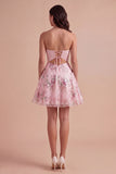 Pink Floral Backless Corset Short Cocktail Dress