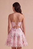 Pink Floral Backless Corset Short Cocktail Dress