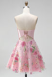 Pink Floral Backless Corset Short Cocktail Dress