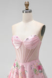 Pink Floral Backless Corset Short Cocktail Dress
