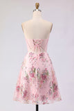 Pink Floral Backless Corset Short Cocktail Dress