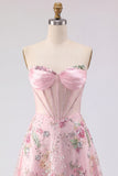 Pink Floral Backless Corset Short Cocktail Dress