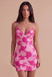 Fuchsia Floral Bodycon Short Cocktail Party Dress