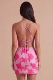 Fuchsia Floral Bodycon Short Cocktail Party Dress