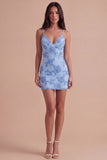 Fuchsia Floral Bodycon Short Cocktail Party Dress