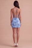 Fuchsia Floral Bodycon Short Cocktail Party Dress