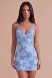 Fuchsia Floral Bodycon Short Cocktail Party Dress