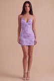 Fuchsia Floral Bodycon Short Cocktail Party Dress