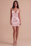 Fuchsia Floral Bodycon Short Cocktail Party Dress