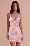 Fuchsia Floral Bodycon Short Cocktail Party Dress