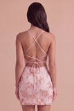 Fuchsia Floral Bodycon Short Cocktail Party Dress