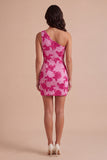 Yellow Floral Bodycon One Shoulder Short Cocktail Party Dress