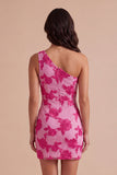 Yellow Floral Bodycon One Shoulder Short Cocktail Party Dress