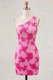 Yellow Floral Bodycon One Shoulder Short Cocktail Party Dress