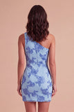 Yellow Floral Bodycon One Shoulder Short Cocktail Party Dress