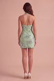 Light Blue Floral Bodycon Halter Neck Short Cocktail Party Dress