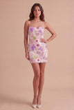 Bodycon Floral Sparkly Pink Short Cocktail Party Dress