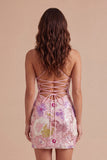 Bodycon Floral Sparkly Pink Short Cocktail Party Dress