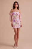 Bodycon Floral Pink Appliqued Short Cocktail Party Dress