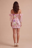 Bodycon Floral Pink Appliqued Short Cocktail Party Dress