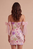 Bodycon Floral Pink Appliqued Short Cocktail Party Dress