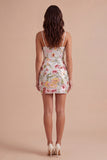 Ivory Floral Bodycon Spaghetti Straps Backless Cocktail Party Dress