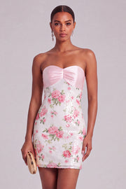 Light Pink Sparkly Floral Bodycon Short Formal Dress